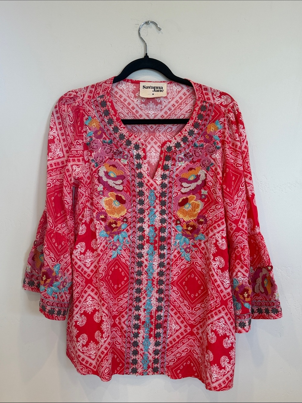 Savanna Jane Pink Multicolor Embroidered Blouse Size Medium